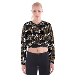 Brown Lizards Pattern Women s Cropped Sweatshirt by Valentinaart