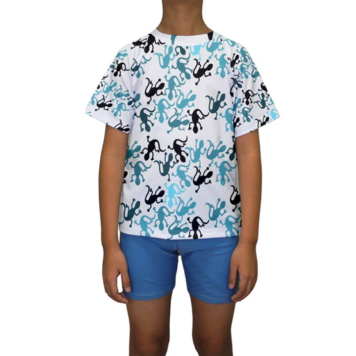 Lizards pattern - blue Kids  Short Sleeve Swimwear