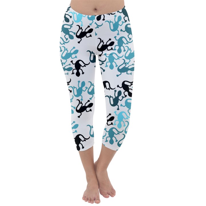 Lizards pattern - blue Capri Winter Leggings 