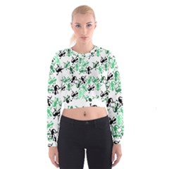 Lizards Pattern - Green Women s Cropped Sweatshirt by Valentinaart