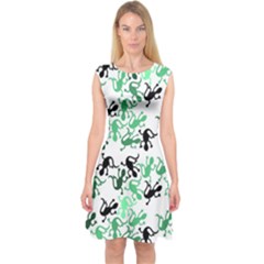 Lizards Pattern - Green Capsleeve Midi Dress