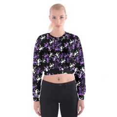 Purple Lizards Pattern Women s Cropped Sweatshirt by Valentinaart