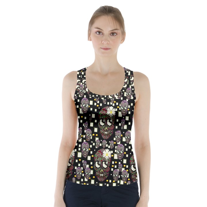 Floral Skulls With Sugar On Racer Back Sports Top