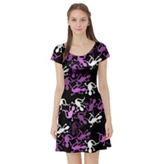 Magenta Lizards Pattern Short Sleeve Skater Dress by Valentinaart