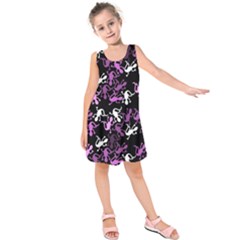 Magenta Lizards Pattern Kids  Sleeveless Dress by Valentinaart