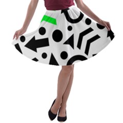 Green Right Direction  A-line Skater Skirt by Valentinaart