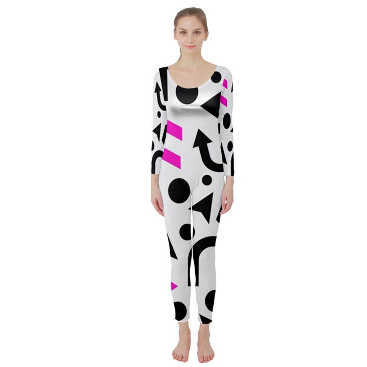 Magenta right direction Long Sleeve Catsuit