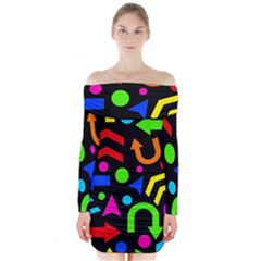 Right Direction - Colorful Long Sleeve Off Shoulder Dress by Valentinaart