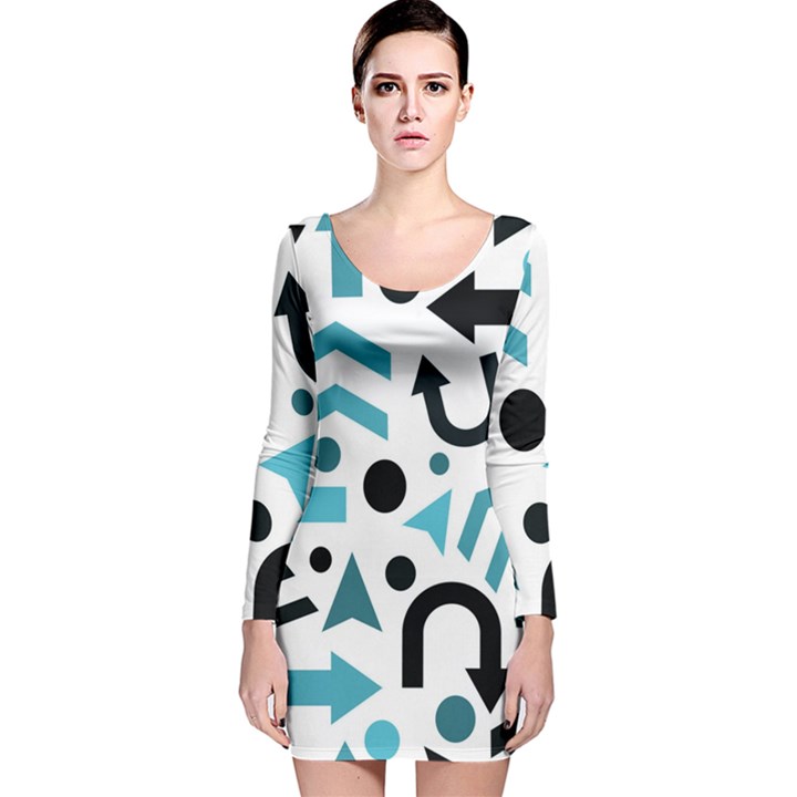 Cyan direction pattern Long Sleeve Velvet Bodycon Dress