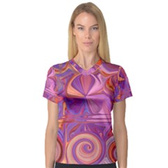 Candy Abstract Pink, Purple, Orange Women s V-neck Sport Mesh Tee