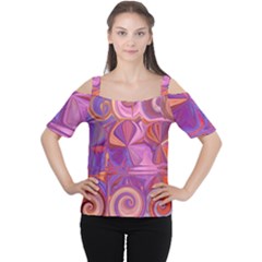 Candy Abstract Pink, Purple, Orange Women s Cutout Shoulder Tee