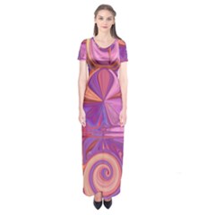 Candy Abstract Pink, Purple, Orange Short Sleeve Maxi Dress