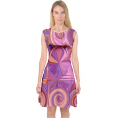 Candy Abstract Pink, Purple, Orange Capsleeve Midi Dress