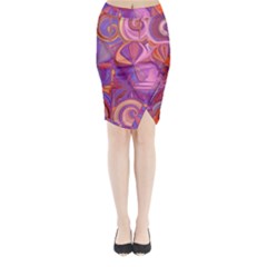 Candy Abstract Pink, Purple, Orange Midi Wrap Pencil Skirt