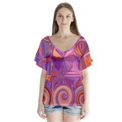 Candy Abstract Pink, Purple, Orange Flutter Sleeve Top