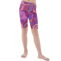 Candy Abstract Pink, Purple, Orange Kids  Mid Length Swim Shorts by digitaldivadesigns