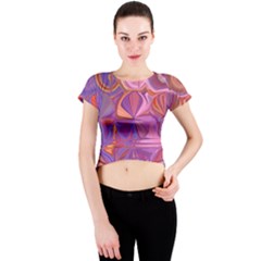 Candy Abstract Pink, Purple, Orange Crew Neck Crop Top