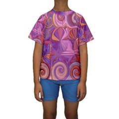 Candy Abstract Pink, Purple, Orange Kids  Short Sleeve Swimwear by digitaldivadesigns