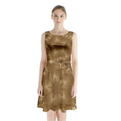 Elegant Gold Brown Kaleidoscope Star Sleeveless Chiffon Waist Tie Dress by yoursparklingshop