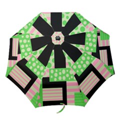 Green And Pink Collage Folding Umbrellas by Valentinaart