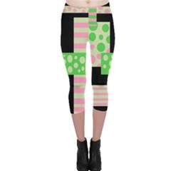 Green And Pink Collage Capri Leggings  by Valentinaart