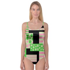 Green And Pink Collage Camisole Leotard  by Valentinaart