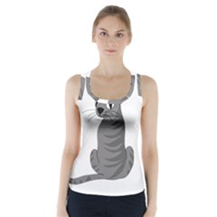 Gray Cat Racer Back Sports Top by Valentinaart