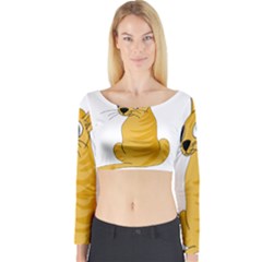 Yellow Cat Long Sleeve Crop Top by Valentinaart