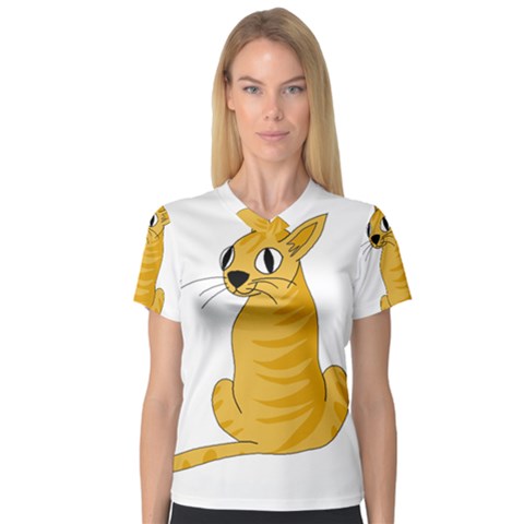 Yellow Cat Women s V-neck Sport Mesh Tee by Valentinaart