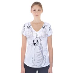 White Cat  Short Sleeve Front Detail Top by Valentinaart