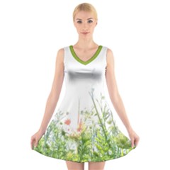 Carrot Flowers V-neck Sleeveless Dress by DeneWestUK