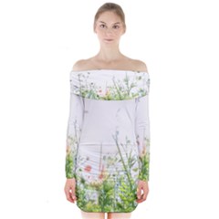 Carrot Flowers Long Sleeve Off Shoulder Dress by DeneWestUK