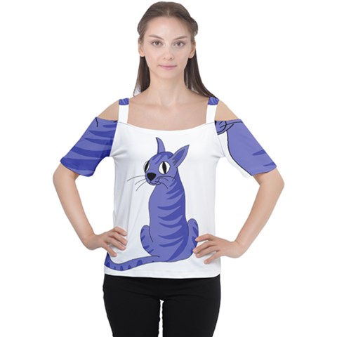 Blue Cat Women s Cutout Shoulder Tee by Valentinaart