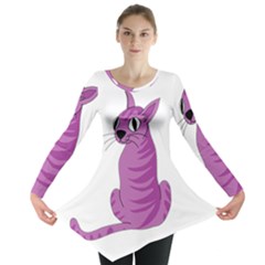 Purple Cat Long Sleeve Tunic  by Valentinaart