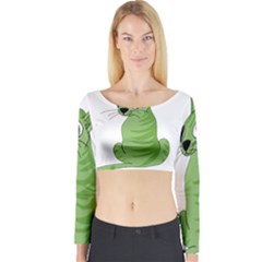 Green Cat Long Sleeve Crop Top by Valentinaart