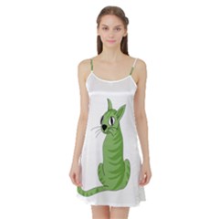 Green Cat Satin Night Slip by Valentinaart