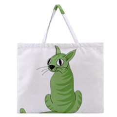 Green Cat Zipper Large Tote Bag