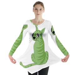 Green Cat Long Sleeve Tunic  by Valentinaart