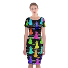 Colorful Cats Pattern Classic Short Sleeve Midi Dress by Valentinaart