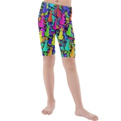 Colorful Cats Kids  Mid Length Swim Shorts by Valentinaart