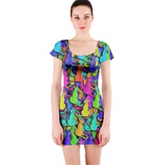 Colorful Cats Short Sleeve Bodycon Dress by Valentinaart