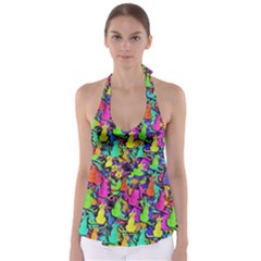 Colorful Cats Babydoll Tankini Top by Valentinaart