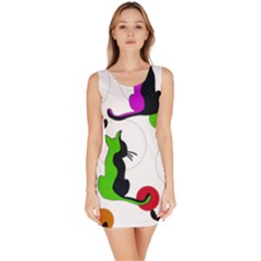 Colorful Abstract Cats Sleeveless Bodycon Dress by Valentinaart