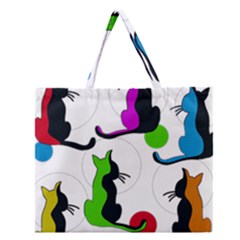 Colorful Abstract Cats Zipper Large Tote Bag