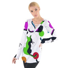 Colorful Abstract Cats Women s Tie Up Tee by Valentinaart