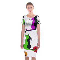 Colorful Abstract Cats Classic Short Sleeve Midi Dress by Valentinaart