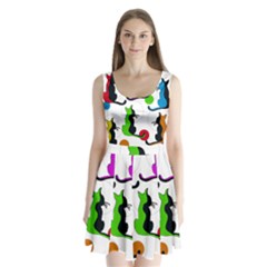 Colorful Abstract Cats Split Back Mini Dress  by Valentinaart