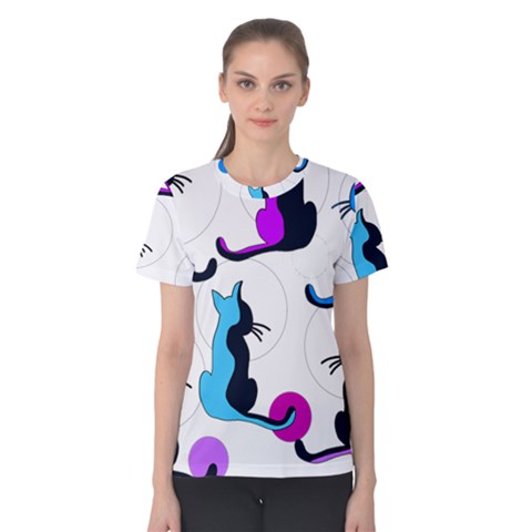 Purple Abstract Cats Women s Cotton Tee by Valentinaart