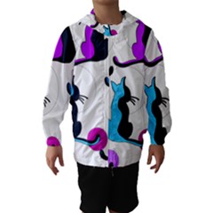 Purple Abstract Cats Hooded Wind Breaker (kids) by Valentinaart