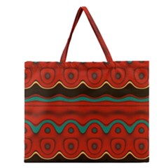 Orange Black And Blue Pattern Zipper Large Tote Bag